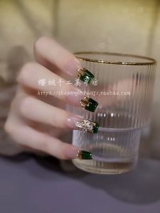 Luxurious Green French Style Nail Art Wearable Detachable White Enhancing High End Nail Tips Handmade for Autumn Winter New Arrival