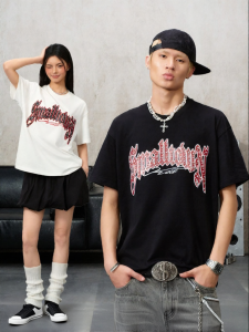 STK Small Town Kid | Punk Rivets Leather Patch Gothic Letter High Street Style T-shirt