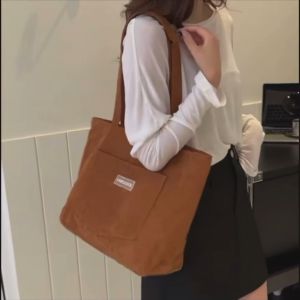 Korean Women GOOD01 Cord Tote Bag Solid Hobos Bag Casual Shopping Bag for School Work