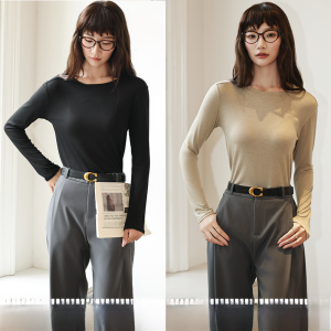 Miiow | Womens Wool Long Sleeve Base Shirt Commute Style Inner Wear Slim Fit Round Neck T-Shirt Commute Autumn Top MiiOW Cat Person