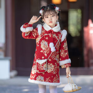 Childrens Han Chinese Costume Girl Winter Thickened Chinese Style Cheongsam Super Fairy New Arrival Girl Chinese Ancient Style Tang Suit New Year New Year Clothes