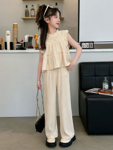 Girls Summer Sleeveless Two-Piece Set Casual Style Thin Chiffon Wide Leg Pants Fashionable Korean Version Child Outfit