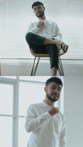 ANCSTR Kemeja Pria Shanghai Polos Saku - Kurta Lengan Panjang