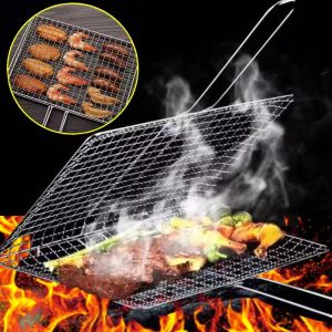 Stainless Steel BBQ Mesh Non Stick Grilling Basket Fish Meat Grill Mesh Mat Holder Vegetable Steak Picnic Party Barbecue Tools