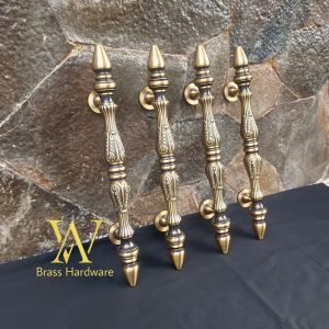 Handle Pintu Rumah Kuningan Antik Motif Jalu Ukir 43 cm 4 Pcs