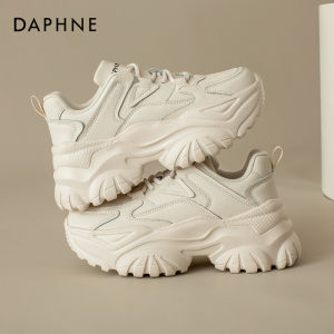 Daphne White Dad Shoes Womens Thick Bottom Heightening Leather Surface Spring Summer Hot Foot Small Sports Shoes Casual Style