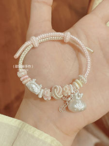 Pink Silver Hand-Knitted Bracelet Adjustable Length Dragon Year Lucky Pack Hand-Woven Cord Bracelet Sweet Style Fashion Jewelry