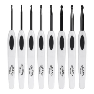 8pc Weaving Tool Sweater Knitting Needle ABS White Handle Black Aluminum Crochet Hooks Diy Household Weaving Set 2.5-6.0mm