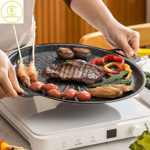 1 Pcs Korean Barbecue Dish Non Stick BBQ Iron Plate Grill Suitable for Induction Cooker Open Flame Family Gatherings Outdoor Barbecue