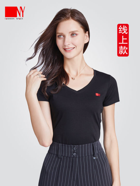 NY Nayi New Arrival Latin Dance Clothes Modern Dance Clothes Dancing Dress Women's Shirt V Neck Short Sleeve T-shirt Practice Skills Dancing Dress