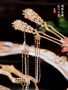 Tang Style Floral Carving Hairpin Comb Versatile Wealthy Headwear Accessories for Photography Styling Fresh out Vintage Court