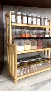 Rak Bumbu Estetik / Rak Bumbu Dapur Kayu 3 Susun / Rak serbaguna
