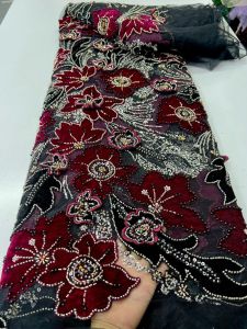 OLEVO | Nigerian Velvet Sequence Lace Fabric 2025 High Quality African Embroidery Handmade Beaded Lace Fabric For Party Dress AT2945