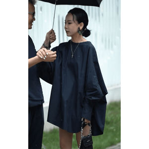 Elegant French round Neck Batwing Sleeve Shirt Women Early Spring High End Loose Meat Covering Outerwear mid Length Top