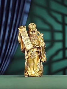Tượng ông thần tài đứng cầm sớ bằng đồng tài lộc may mắn vào nhà DxRxC: 10x8x17cm nặng 1kg