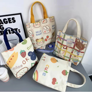 Japanese style Cute cartoon ins canvas bag picnic bag handbag