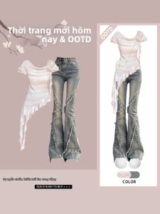 YINGKETUO | Irregular Top Slimming Lace Flare Denim Skirt Womens Summer Set
