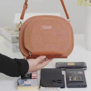 JOANNA BAG #8532 KOREAN PU LEATHER FASHION CHIC GEOMETRIC 3ZIPPER CROSSBODY BAG FOR WOMEN
