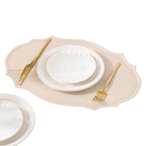 แผ่นรองจานรูปไข่สีครีม 1/4/10 ชิ้น สไตล์นอร์ดิก ทำจากหนังเทียม แผ่นรองจานหรูหรา ป้องกันความร้อน สำหรับโต๊ะกาแฟ แผ่นรองจานคาเฟ่ ของขวัญคริสต์มาส