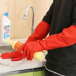 LONG SIZE THICK Home Multipurpose Household Natural Latex Dish Clothes Washing Gloves Rubberized Heavy Duty