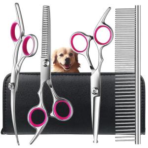 Dog Grooming Scissors Set With Safety Round Tips Sharp And Durable Titanium Coated Professional Dog Grooming Kit For Dog Cat