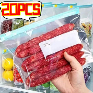 20Pcs Reusable Zipper Bag Stand Up Zip Shut Plastic Freezer Bag Fruit Vegetable Ziplock Kitchen Food Storage Organizer Pouch