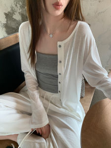 Breathable Lightweight Knitted Linen Sunscreen Cardigan Korean Style Commute Casual Fit Air Conditioning Top Summer Womens Fashion