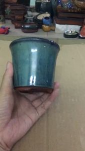 Chậu tròn bonsai mini gốm bát tràng mầu xanh