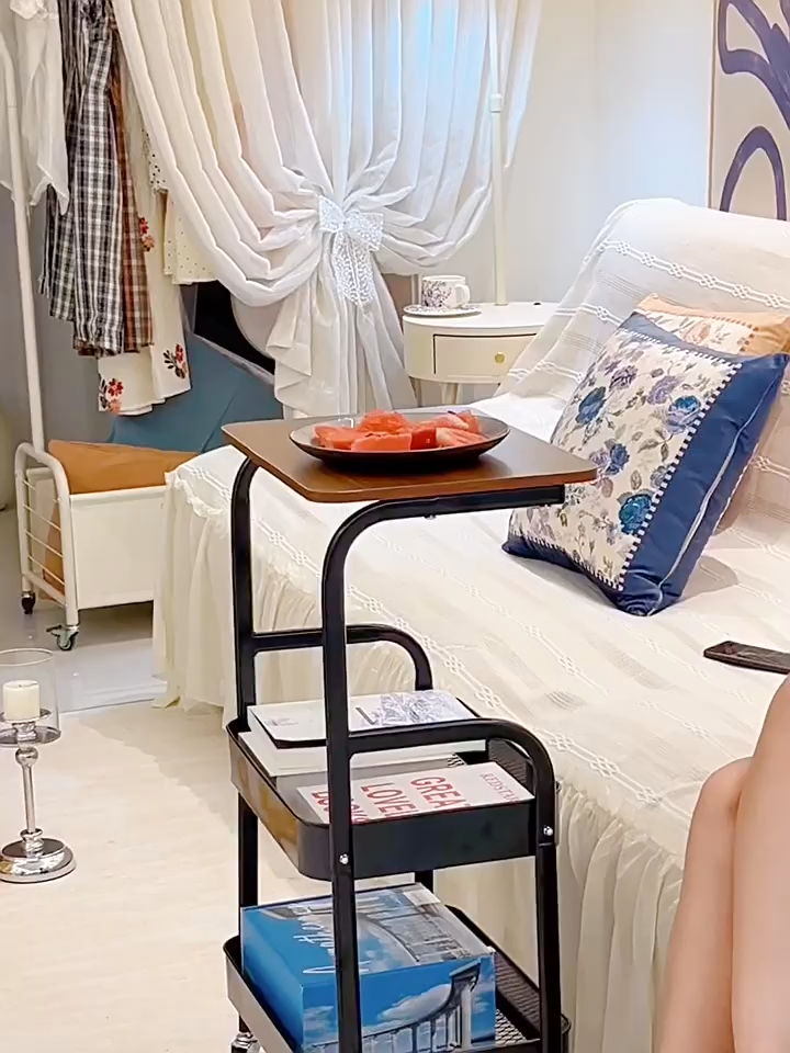 Movable Storage Shelf Wheeled Storage Side Table Sofa Side Table Portable Storage Moving Side Table