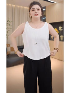 Áo Ba Lỗ Không Tay Cổ Chữ U Màu Trắng Cỡ Lớn Mùa Hè Cho Nữ Áo Lót Bên Trong Áo Khoác Ngoài Ôm Vừa Vặn Giảm Béo