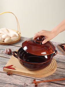 Retro Chinese Style Ceramic Stew Pot Single Handle Double Ear Takeaway Rice Noodles Stew for Restaurant Use