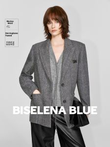 BEIQIANI | 100% Wool Herringbone Vintage Style Womens Winter Suit