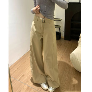 High Waist Wide Leg Jeans Khaki Long Loose Fitting Floor Length Womens Design Sensation Slimming Pants Casual Style