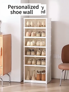 LEARED Stackable large space dust-proof shoe storage box 3-9 layers installation-free foldable Double Door shoe rack
