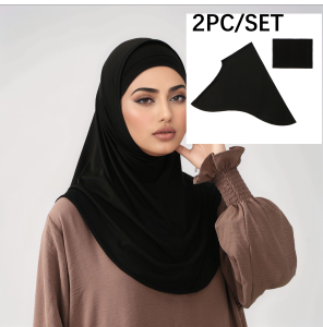 2pcs/set Muslim Cotton Modal Instant Hijab and Inner Cap Set Women Soft Jersey Hijab Cover Neck Islam Solid Undercap Tube Caps