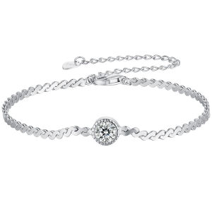 BAMOER 925 Sterling Silver 0.5CT Sparkling Moissanite Bracelet Setting Chain Link for Women Anniversary Gift MSB009
