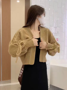 Fashionable Butterfly Knot Short Knitted Cardigan Womens Spring Autumn New Style Long Sleeve Top Versatile Casual Commute
