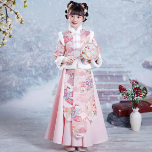Thickened Princess Style Childrens Hanfu Winter Outfit Set Girls Tang Costume New Years Clothing Mǎ Fān Qún Kids Traditional Costume