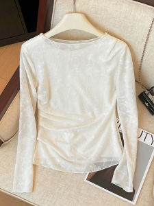 เสื้อเชิ้ตผู้หญิงแขนยาวทรงสลิมฟิตปักลายดอกไม้สไตล์ฝรั่งเศส ทรงเข้ารูป เสื้อเชิ้ตสไตล์เกาหลี ฤดูใบไม้ผลิและฤดูใบไม้ร่วง