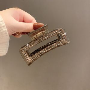 Elegant Korean Style Sparkling Diamond Hair Clip Womens Large Square Shark Clamp Back of Head Updo Hair Accessories