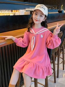 Princess Style Long Sleeve Childrens Dress Casual Loose Sweatshirt Dress Spring Autumn Fashionable Girls Dress Soft Cotton Polyester