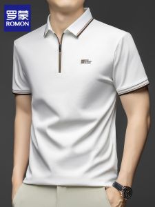 ROMON | Breathable Thin Summer Men T-Shirt Polo Collar Half Zip