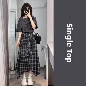LIRUSHAN | Unique Petite Stylish Checkered Irregular Hem Skirt Set