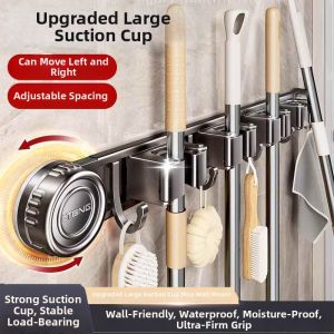 Shi Ge | Suction Wall-Mounted Bathroom Hanger for Mops Brooms No Drilling Required
