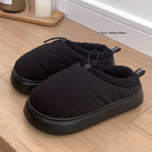 Thin Strip Casual Minimalist Cotton Slippers Indoor and Outdoor Couple Fleece-Lined Soft Bottom Wild Men and Women Drawstring Loafer
