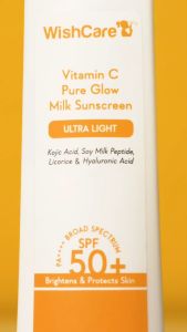WishCare Vitamin C Pure Glow Milk Sunscreen SPF 50 PA++++ - Ultra Light Weight Oil Free with Broad Spectrum Protection & No White Cast - 50g