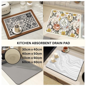 Ready Stock 30x40/40x50/50x60 Alas Pelapik Penyerap Air Kitchen Pad Dapur Pad Alas Meja Drying Pad Serap Air Anti Slip Sinki Strong Water Absorbent Kitchen Mat Coffee Drain Pad Quick Dry Washing Machine Pad Alas Drying Pad Kitchen Mat Utensil Alas Mejatop