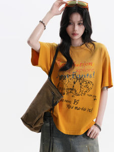 zuocisankon | Cute Cat Print Loose Short Sleeve Retro Vintage T-Shirt for Women