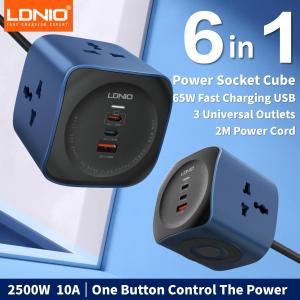 Cube Power Strip LDNIO 65W Charging Stations 2M Electric Extension Power Cord EU UK US Plug USB C Adapter Socket Surge Protector