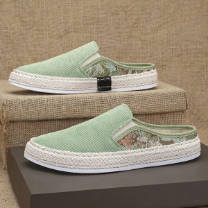 Mens Summer Breathable Slip-On Canvas Shoes Korean Style Outdoor Wear Lazy Persons Sandals Slip-On Loafers Flat Heel Rubber